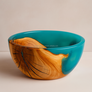 Bols en bois et résine polis faits à la main, très vendus, durables, style américain, bols décoratifs pour fruits et salades, articles de cuisine - Product Image 2