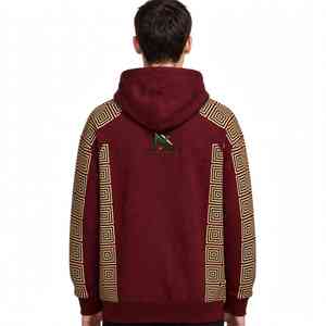 Sweat à capuche unisexe NEXTEX Maze carré, bordeaux et or, en molleton de coton doux, chaud, avec imprimé graphique - Product Image 2