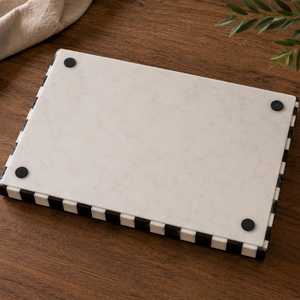 Rectangular Checkered Design Resin Inlay Tray Black White <b>Mosaic</b> Home Decor Serving Tray Modern Table Organizer - Product Image 3