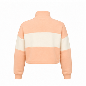 Sweat-shirt court zippé à moitié pour femme, coupe décontractée, en molleton brossé, couleur blush pêche, personnalisable - Product Image 6