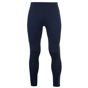 Leggings de compression intégrale pour homme, bleu marine avec bordure jaune, taille élastique, en Spandex et Nylon, motif uni - Product Image 1