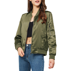 Eco Friendly Breathable Quilted Satin Bomber <b>Jacket</b> For <b>Ladies</b> Solid Color Long Sleeve Zipper Up Windproof Satin <b>Jacket</b> - Product Image 1