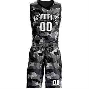 Conjunto de Uniforme de Baloncesto Personalizado con Camuflaje, Camiseta sin Mangas con Cuello en V de Poliéster, Pantalones Cortos con Cintura Elástica, Unisex para Adultos, de Secado Rápido - Product Image 1