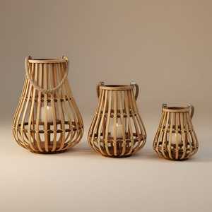 Handmade Bamboo Candle <b>Lantern</b> Rustic Woven <b>Tealight</b> Holder Boho Table Centerpiece Eco Decor OEM Supplier Vietnam - Product Image 1