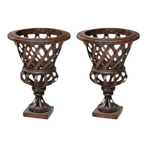 Urne de jardin en métal noir avec base carrée, pot de fleurs extérieur sculpté à la main pour plantes vertes, urne de jardin en aluminium - Product Image 3