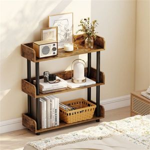 Industrial 3-Tier Bookshelf with <b>Rustic</b> Brown Finish 33 LBS Per <b>Shelf</b> Storage Organizer Anti-Falling Guardrails - Product Image 2