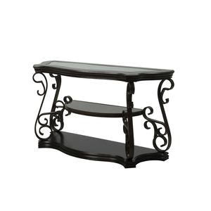 Consolle da 137 cm (L) x 51 cm (P) x 76 cm (A) con piano in vetro, ripiano in MDF, gambe in metallo con finitura a polvere, tavolino da divano con ripiano centrale effetto marmo - Product Image 5