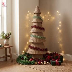 Árbol de Navidad de Mimbre Iluminado con Base de Bambú, Decoración Navideña para el Hogar - Product Image 3