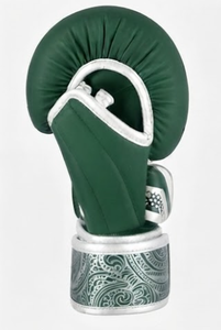 Green PU Boxing Headgear With <b>White</b> <b>Lace</b>-Up Closure And Silver Patterned Wrist Strap For Adults Martial Arts Training - Product Image 6