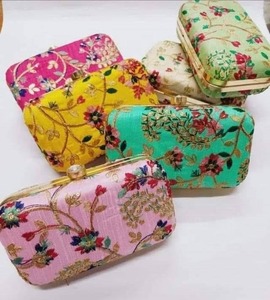 Indian Fashion Women Clutch Hand Bag Luxury Satin & Metal Golden <b>Thread</b> Embroidery Wedding Favors Festive & Party Favors - Product Image 2