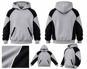 Men's Color Blocking Hoodie <b>Raglan</b> Sleeve FRENCH TERRY Casual Winter Loose Solid Design Pocket Hooded Sweatshirt Eco-Friendly - Product Image 2
