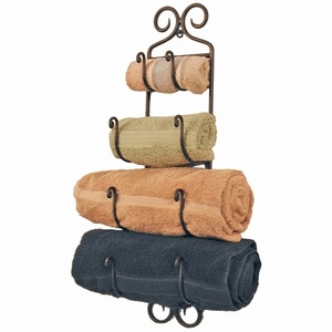 <b>Wall</b> <b>Mounted</b> Metal Towel Rack Holder And Organizer For Bathroom Storage, Rust-Resistant Alloy Steel Vertical Rolled Towel <b>Shelf</b> - Product Image 4