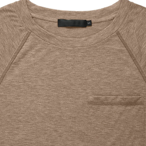 เสื้อยืดคอกลมสีเบจสำหรับผู้หญิง ปี 2026 ผ้าเจอร์ซีย์คอตตอน 100% สวมใส่สบาย สีพื้น ระบายอากาศได้ดี ทรงหลวม แขนสั้น มีกระเป๋า  ขายแล้ว - Product Image 5