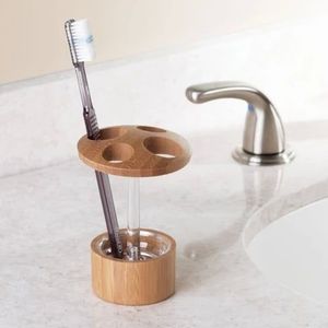 Elegant Wooden Toothbrush Holder For Bathroom <b>Vanity</b> Decor With Multi Use Storage Compartments - Product Image 1