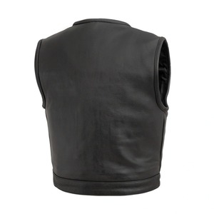 Chaleco de Motociclista de Cuero Genuino Negro Premium para Hombre, Estilo Clásico de Club, Chaqueta sin Mangas con Cierre Frontal Oculto - Product Image 2