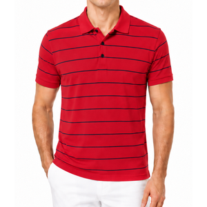 Classic <b>red</b> <b>Men's</b> Polo Shirt with black Pinstripe Thin Horizontal Stripe Short Sleeve Collared Tee shirt - Product Image 1