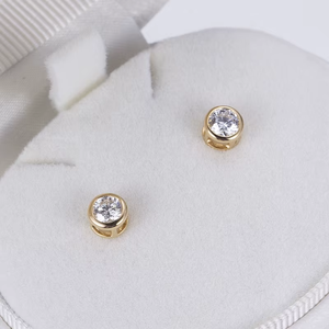 Classic Round Brilliant Cut Diamond <b>Stud</b> <b>Earrings</b> in Yellow Gold Women's Everyday Wear - Product Image 3