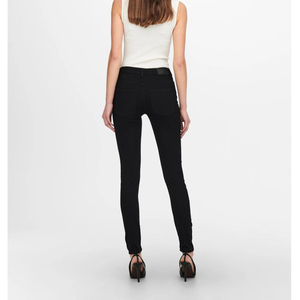 Vaqueros ajustados de algodón negro elegantes y casuales para mujer, pantalones de mezclilla elásticos con efecto rasgado y estampado de logo en la cintura - Product Image 2