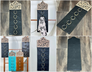 Organisateur de foulards et de chiffons en cuir véritable de qualité supérieure, fait à la main, avec des motifs floraux et un design multi-anneaux, décoration rustique de style western - Product Image 3