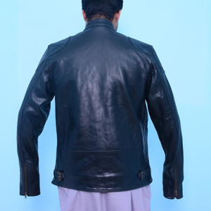 Chaqueta de motociclista de piel de cordero para hombre, corte ajustado, con forro de malla de poliéster protector y cremallera resistente, al por mayor - Product Image 4