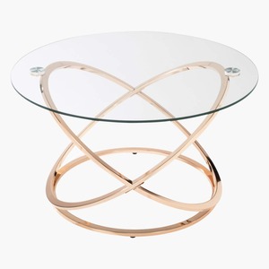 Mesa de Centro Redonda con Tapa de Vidrio Templado y Base de Metal - Dorado/Vidrio Transparente - Product Image 2