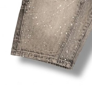Shorts en jean personnalisés pour hommes, avec strass, style streetwear décontracté, en coton respirant, coupe slim, pour l'été – Vente en gros - Product Image 6