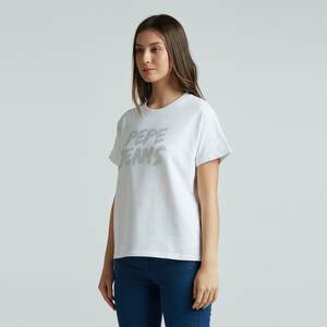 Ropa Casual de Verano para Exportación al por Mayor, Camiseta de Cuello Redondo para Mujer, 100% Algodón, Apliques, Fresca, Suave y Transpirable, Manga Corta - Product Image 4