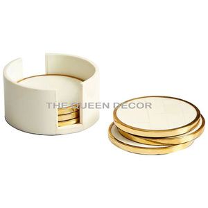 Luxurious Gift Gold Finished <b>Border</b> Aluminum Metal Round Shape Coasters Excellent Quality Table Protection - Product Image 2