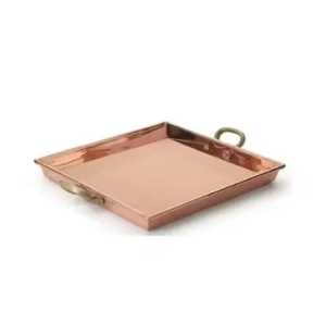 Modern <b>Square</b> Copper Serving Tray with Brass Handles Rose Gold Metal Food Platter Luxury Minimalist Kitchenware Drinks Tray - Product Image 1