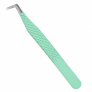Pince à épiler de précision pour cils, en acier inoxydable, manche vert menthe, pointe lisse, angle de 45 degrés, pour extension de cils - Product Image 3