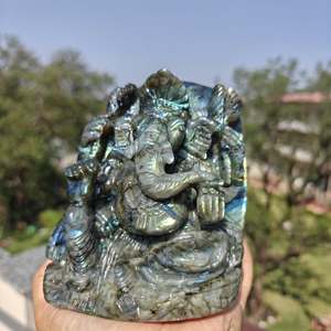 Statue de Ganesha en labradorite naturelle sculptée à la main, sculpture en pierre précieuse, décoration d'autel à domicile, cadeau, objet de collection - Product Image 3
