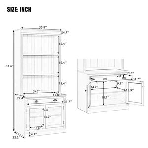 Libreria Moderna Alta 212 cm con 2 Ante in Vetro e 1 Cassetto, Scaffale per Soggiorno con Ripiani Aperti, Arredamento per la Casa - Product Image 3