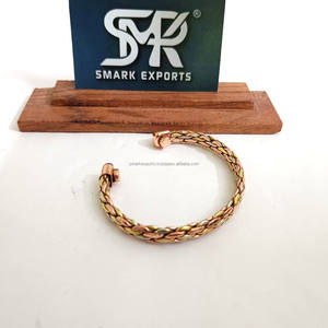 Handmade Magnetic <b>Braided</b> Copper Brass Bangle Bracelet Kada Triple Tone Adjustable Open End Healing Jewelry for Men and Women - Product Image 6