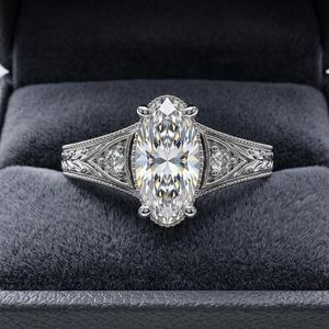Anillo de estilo clásico con moissanita talla marquesa Art Deco, plata de ley 925 original, regalo de promesa para bodas reales y fiestas, para parejas. - Product Image 2