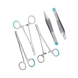 Ensemble d'instruments chirurgicaux mineurs en acier inoxydable avec anneaux en silicone bleus, kit de dissection et de suture réutilisable - Product Image 2