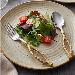 Ensemble de couverts en acier inoxydable doré antique, design branche ouverte, élégant, parfait pour les dîners, les fêtes et les restaurants - Product Image 6