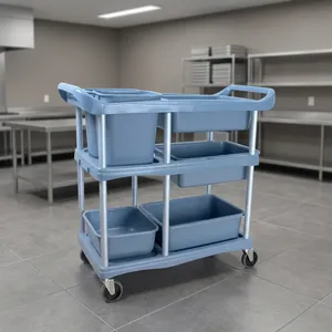 Chariot de ménage robuste avec 3 étagères, 4 roues pivotantes, bacs en plastique, structure en acier, capacité de 500 lb, utilisation en intérieur - Product Image 3