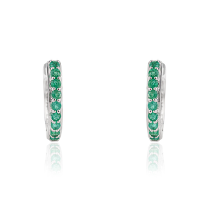 Pendientes de Aro Huggie de Oro Blanco Puro de 18K con Esmeralda y Diamantes, Piedra Preciosa Natural, Estilo de Moda, Piedra de Nacimiento de Mayo, Joyería al por Mayor - Product Image 1