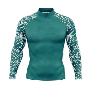 Rashguard de compression MMA unisexe personnalisé avec logo, manches longues, imprimé vague bleue, séchage rapide, polyester, vente en gros pour hommes - Product Image 5