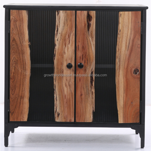 2024 Premium Handmade Industrial Iron Cabinet 2 Acacia Wood Solid Wood Glass Door <b>for</b> <b>Home</b> <b>Furniture</b> Living Room Storage Buffet - Product Image 3