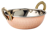 Bol de service indien en acier et cuivre, Karahi marbré en acier inoxydable, vaisselle de service indienne, Kadai avec poignées en laiton