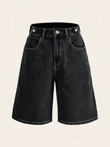 Shorts de Mezclilla para Hombre, Corte Holgado, Cintura Media, Pierna Ancha, Estilo Casual, Bermuda, para Verano - Product Image 3