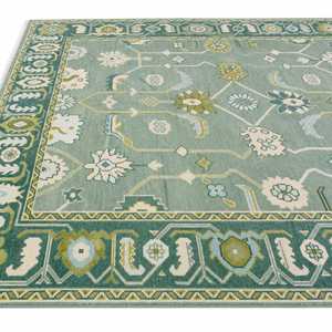 Alfombra Moderna Verde Anudada a Mano con Patrón Abstracto de Lana y Seda, Pelo Plano, Antideslizante, Rectangular para Sala de Estar - Product Image 4