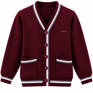 Wholesale Custom School <b>Cardigan</b> Kids Uniform Knit Sweater V Neck Button Front with Logo Striped Ribbing - Product Image 5