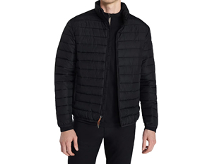 Blouson matelassé léger et sportif pour homme, col montant noir, fermeture éclair, avec logo personnalisé. - Product Image 2
