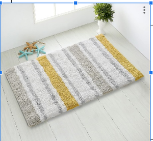 Tapis de bain rectangulaire bleu en microfibre avec dos en caoutchouc antidérapant, couleur unie pour sol de salle de bain, design minimaliste - Product Image 3