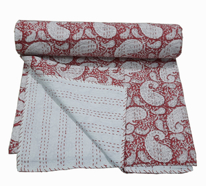 New Beautiful Hand Block Print Kantha <b>Quilt</b> Indian Paisaliy Cotton Handmade <b>Bedspread</b> Quality 200TC Reversible All Size - Product Image 2