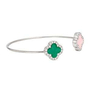Bracelet ouvert trèfle en pierre rose et verte pour femme, bijou élégant et tendance, ajustable, accessoire de fête, cadeau - Product Image 4