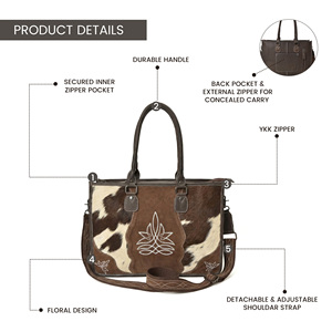 Western Cowhide Leather Tote Bag for Women Genuine Hair On Hide Handbag with Adjustable <b>Shoulder</b> <b>Strap</b> - Product Image 4