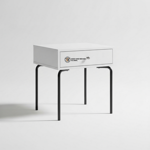 Taburete Moderno Industrial de Madera Blanca con Cajón, Patas de Metal Negro, Taburete Minimalista con Almacenamiento para Apartamento, Escuela, Dormitorio, Sala de Estar - Product Image 1